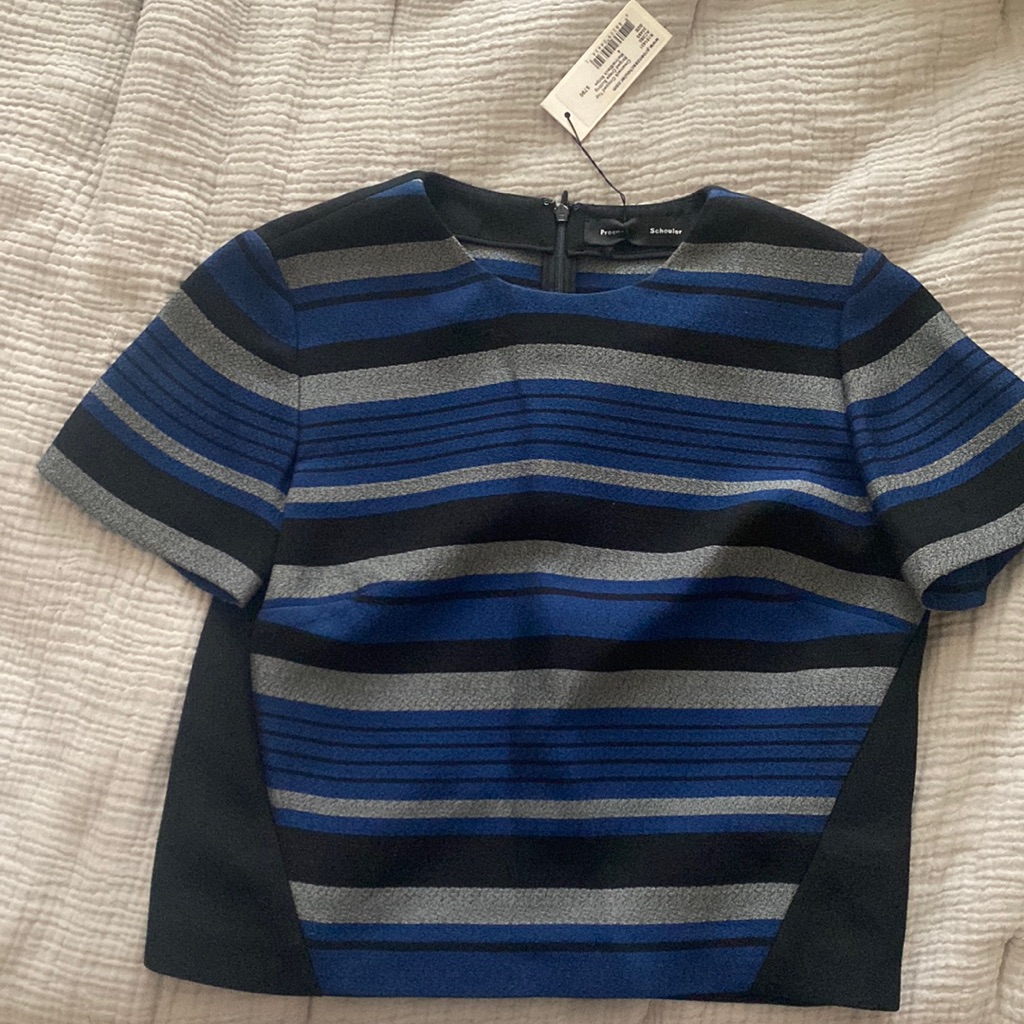 Nwt Proenza Schouler Black, Blue And Gray Crewneck Cropped Top